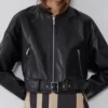 Faux Leather Bomber Jacket Womens webp