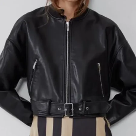 Faux Leather Bomber Jacket Womens webp