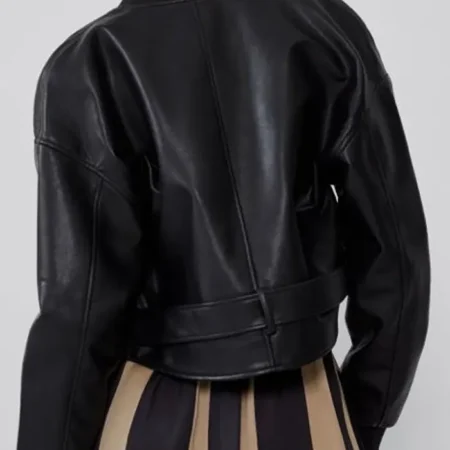 Faux Leather Bomber Jacket Womens Back webp