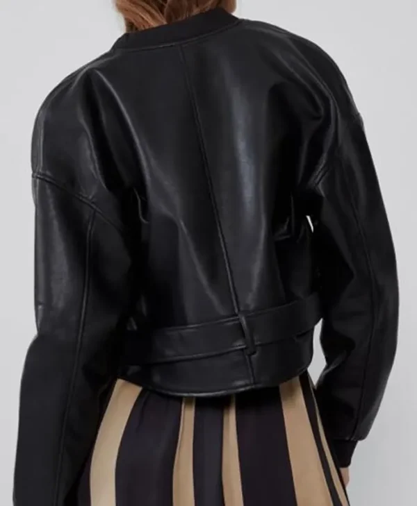 Faux Leather Bomber Jacket Womens Back webp