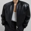 Faux Leather Cropped Bomber Jacket webp