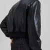 Faux Leather Cropped Bomber Jacket Back webp