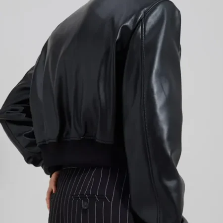Faux Leather Cropped Bomber Jacket Back webp