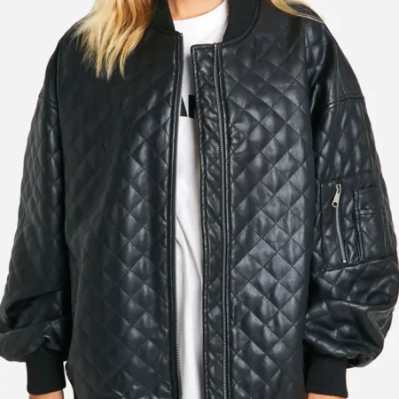 Faux Leather Quilted Bomber Jacket webp