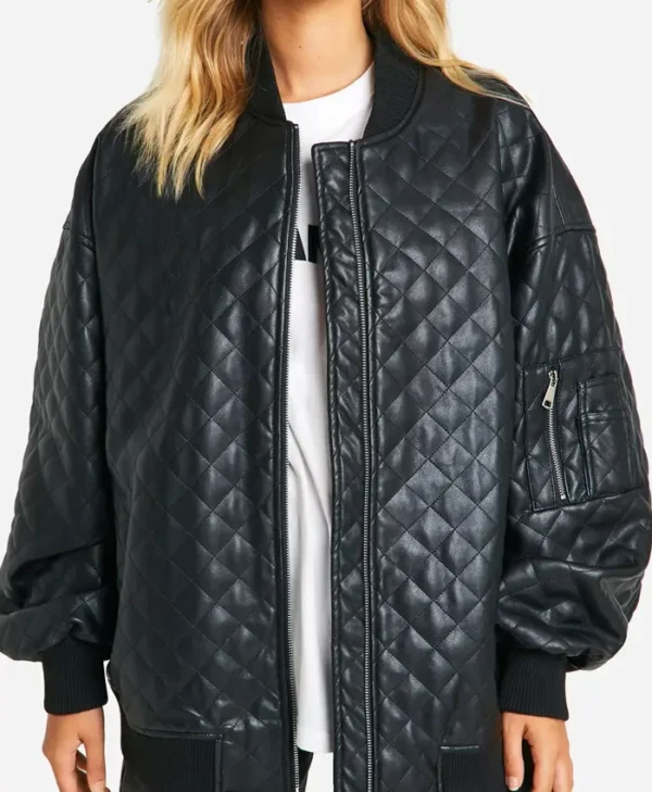 Faux Leather Quilted Bomber Jacket webp
