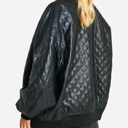 Faux Leather Quilted Bomber Jacket Back webp