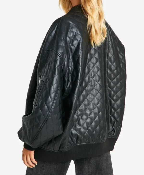 Faux Leather Quilted Bomber Jacket Back webp