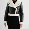 Faux Leather Sherpa Lined Cropped Moto Jacket