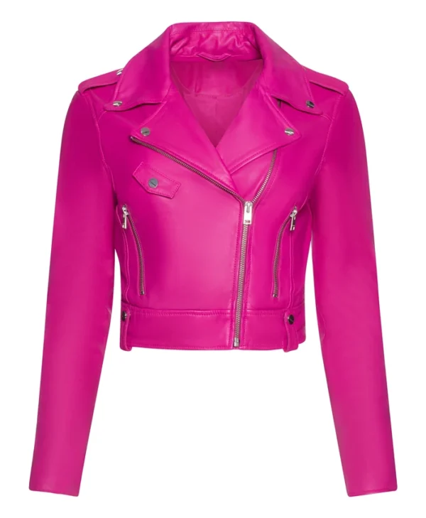 Found S02 Gabrielle Walsh Pink Cropped Leather Jacket