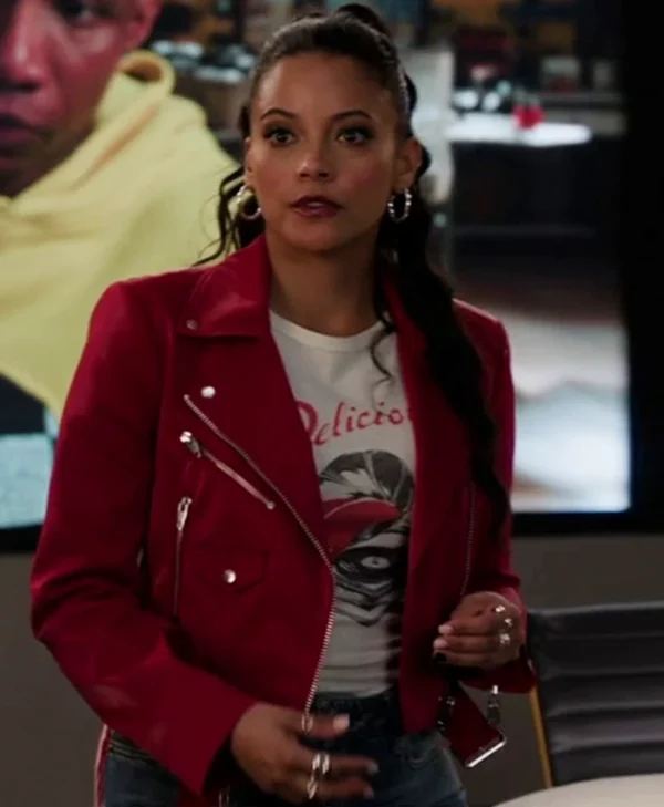 Found S02 Gabrielle Walsh Red Leather Jacket Front