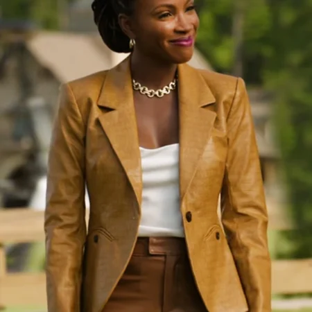 Found S02 Shanola Hampton Brown Leather Blazer