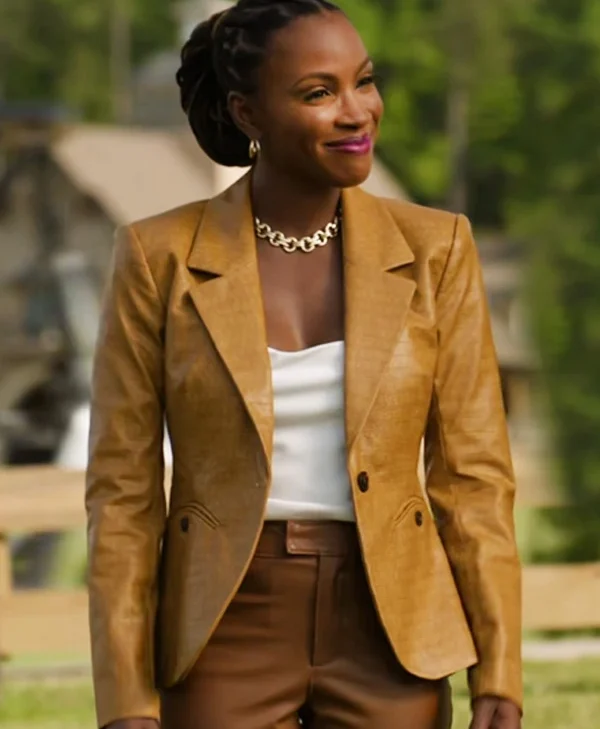 Found S02 Shanola Hampton Brown Leather Blazer