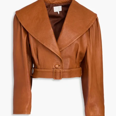 Frame Cropped Belted Leather Jacket webp