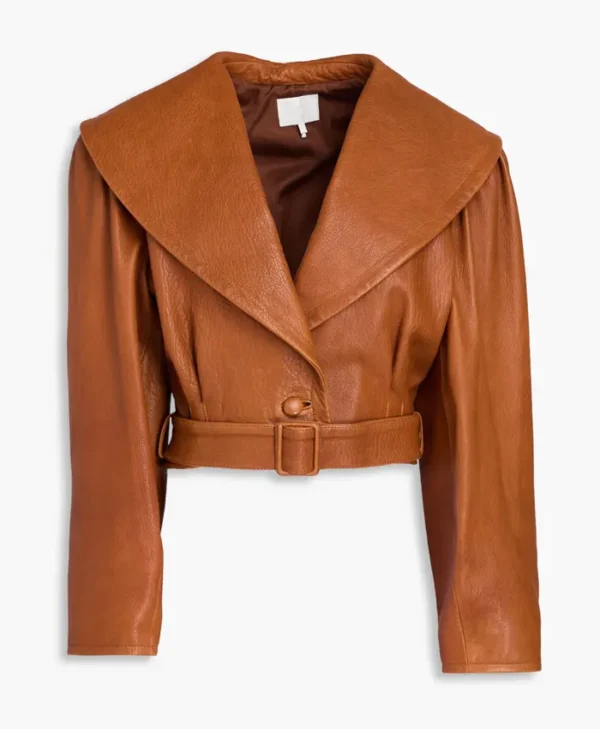 Frame Cropped Belted Leather Jacket webp