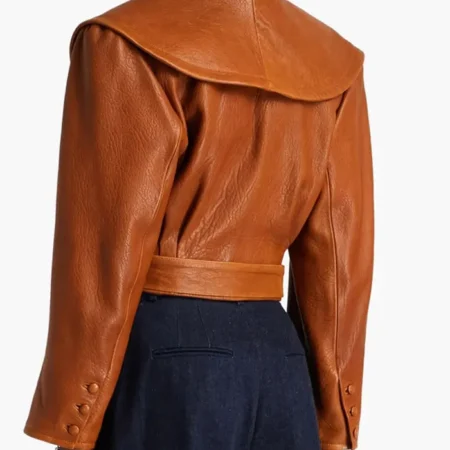 Frame Cropped Belted Leather Jacket Back webp