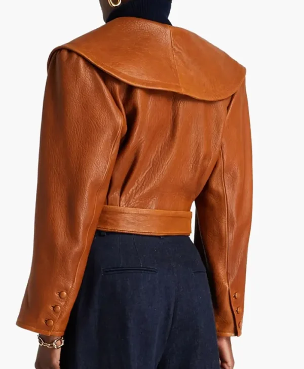 Frame Cropped Belted Leather Jacket Back webp