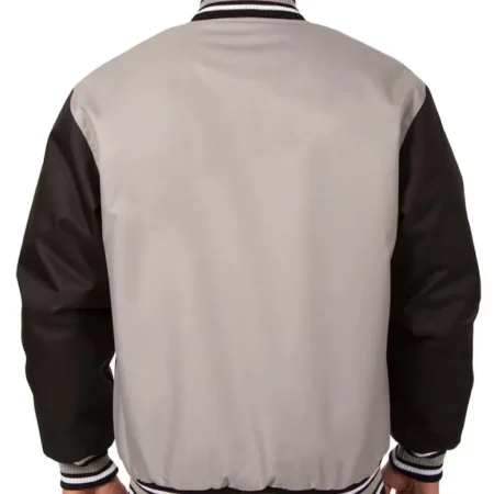 Front Hit Anaheim Ducks Full Snap Poly Twill GrayBlack Jacket webp