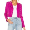 Fuchsia Leather Womens Classic Biker Jacket Main webp
