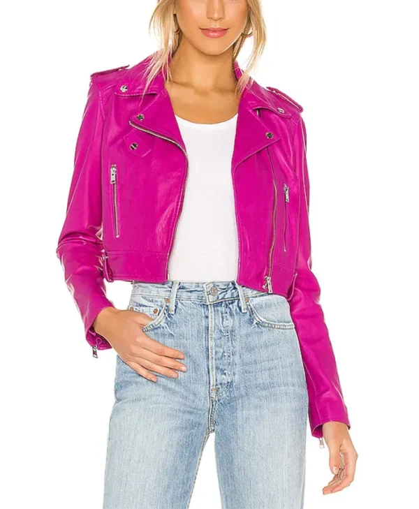 Fuchsia Leather Womens Classic Biker Jacket Main webp