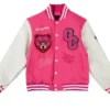 Gag City Pink and White Wool Varsity Jacket webp