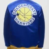 Golden State Warriors Heavyweight Blue Satin Jacket Back webp
