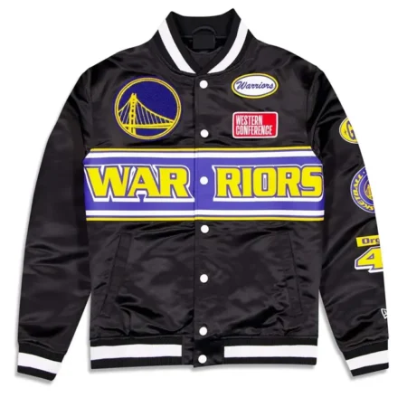 Golden State Warriors Rally Drive 2024 Satin Varsity Jacket webp