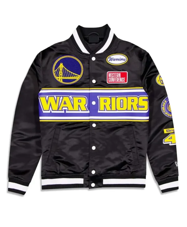 Golden State Warriors Rally Drive 2024 Satin Varsity Jacket webp