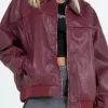 Goldsmith Faux Leather Bomber Jacket Burgundy webp