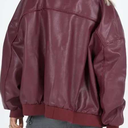 Goldsmith Faux Leather Bomber Jacket Burgundy Back webp
