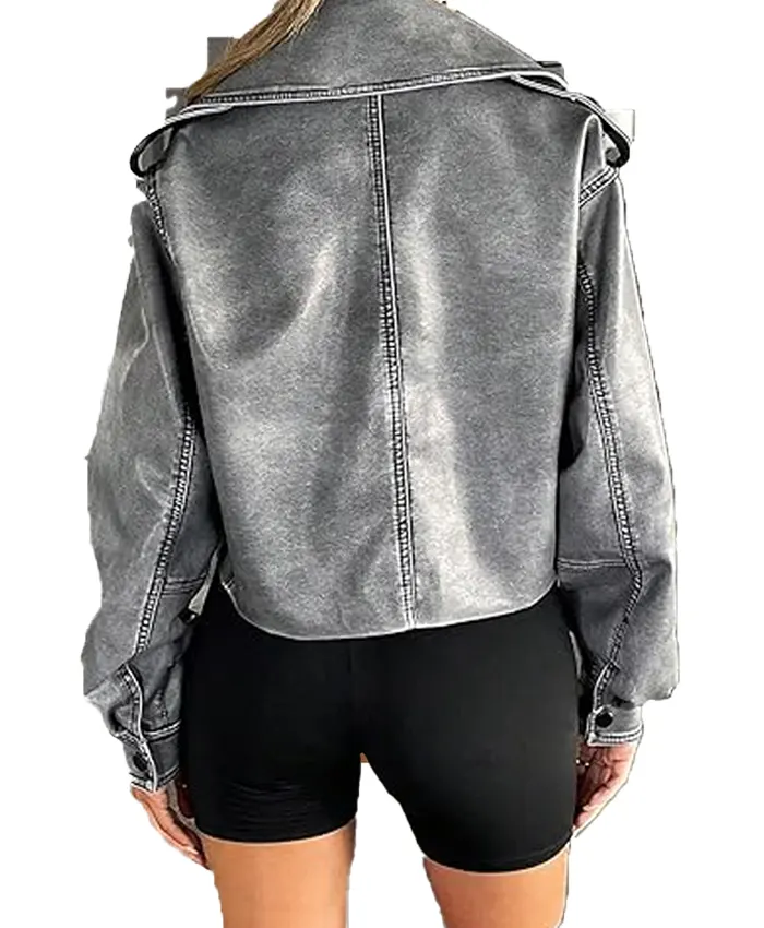 Grey Cropped Leather Jacket Back webp Grey Cropped Leather Jacket Back webp