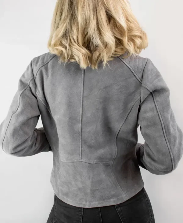 Grey Suede Jacket Womens Back webp
