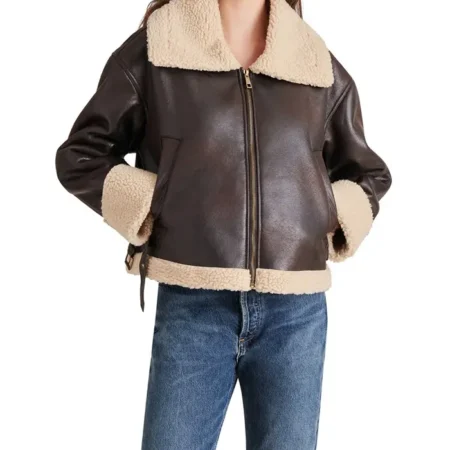 Harper Brown Aviator Jacket Womens Collar webp