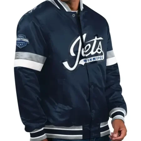 Home Game Winnipeg Jets Navy Satin Jacket webp