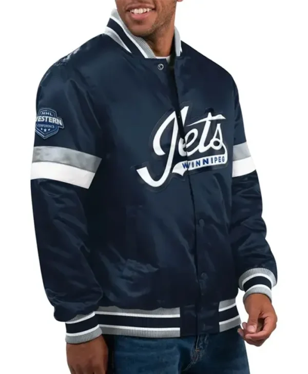 Home Game Winnipeg Jets Navy Satin Jacket webp
