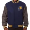 Indiana Pacers Navy And Charcoal Varsity Jacket webp