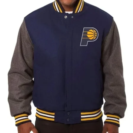 Indiana Pacers Navy And Charcoal Varsity Jacket webp