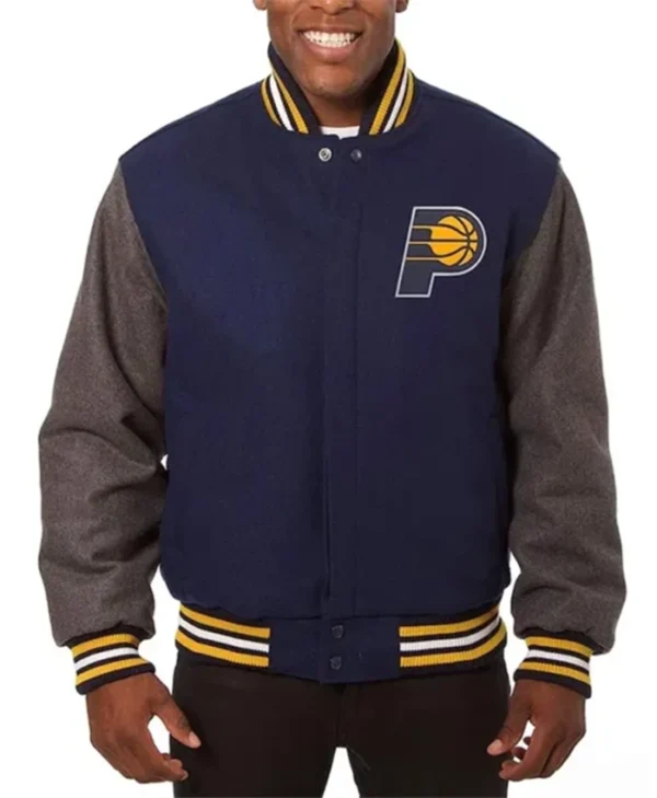 Indiana Pacers Navy And Charcoal Varsity Jacket webp