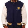 Indiana Pacers Navy Blue And White Varsity Jacket webp