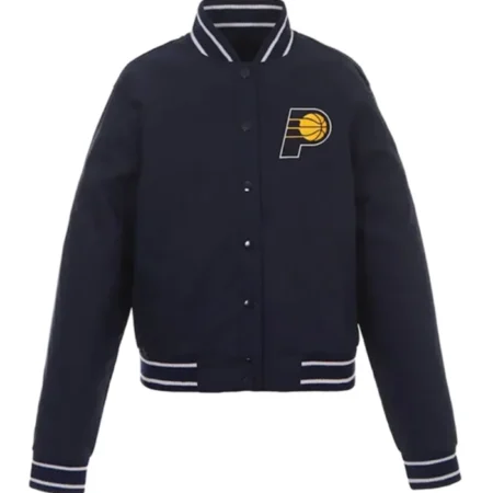 Indiana Pacers Navy Blue Poly Twill Varsity Jacket webp
