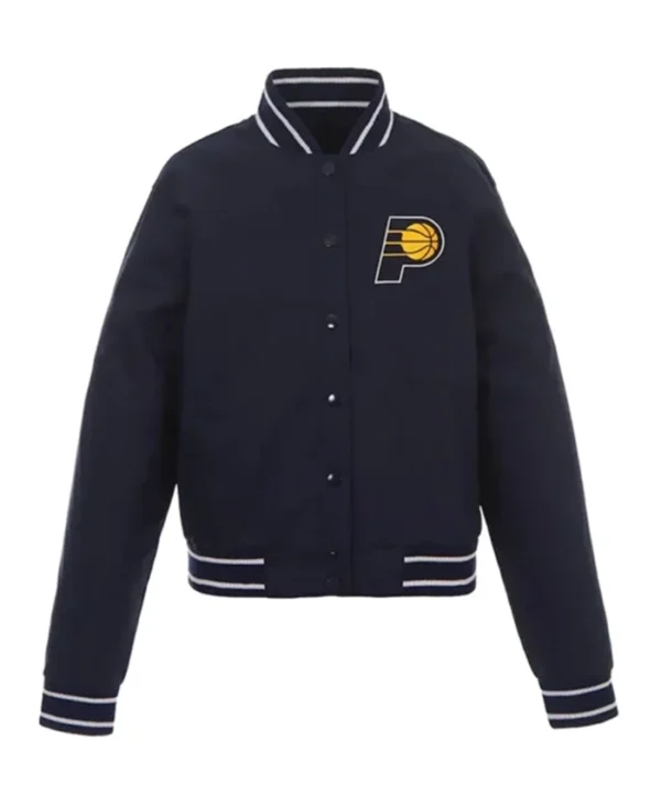 Indiana Pacers Navy Blue Poly Twill Varsity Jacket webp