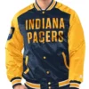 Indiana Pacers Renegade Navy Blue And Yellow Varsity Jacket webp