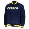 Indiana Pacers Throwback Wordmark Navy Blue Varsity Jacket webp