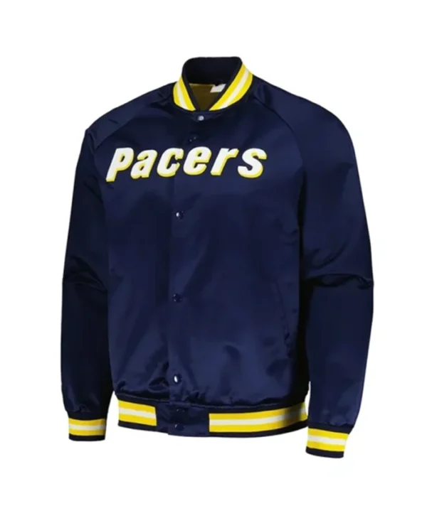 Indiana Pacers Throwback Wordmark Navy Blue Varsity Jacket webp