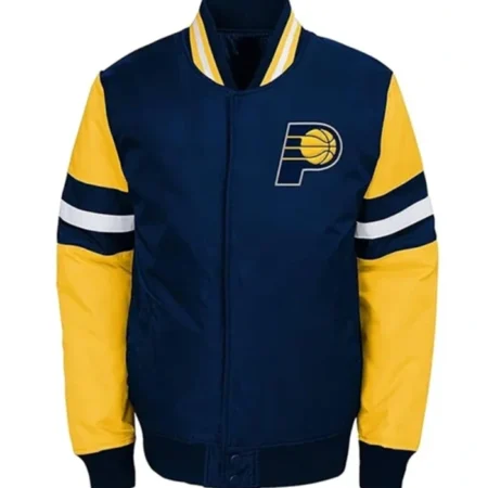 Indiana Pacers Youth Legendary Yellow And Navy Blue Varsity Jacket webp