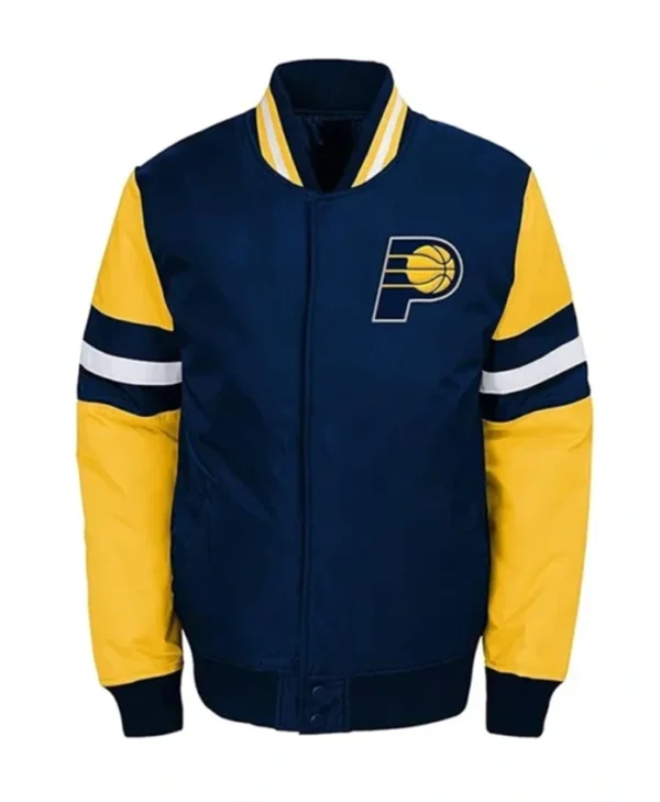 Indiana Pacers Youth Legendary Yellow And Navy Blue Varsity Jacket webp
