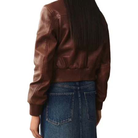 Jenna Brown Classic Collar Leather Jacket Back webp