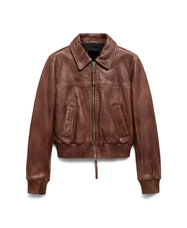 Jenna Brown Classic Collar Leather Jacket Main webp