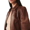 Jenna Brown Classic Collar Leather Jacket Zipper webp
