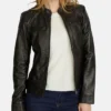 Jennifer Womens Black Leather Jacket Front webp