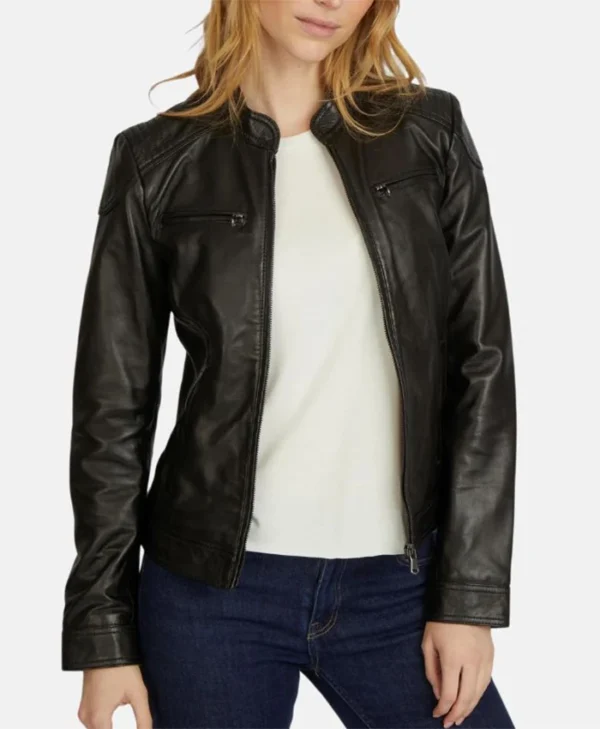Jennifer Womens Black Leather Jacket Front webp